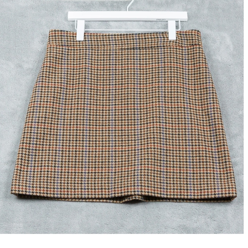 J CREW Houndstooth Tattersall Wool Flannel Mini Skirt Light Academia Preppy 14
